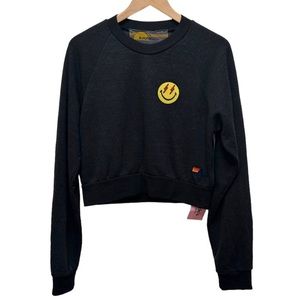 Aviator Nation Smiley Bolt Eyes Cropped Sweatshirt Size M